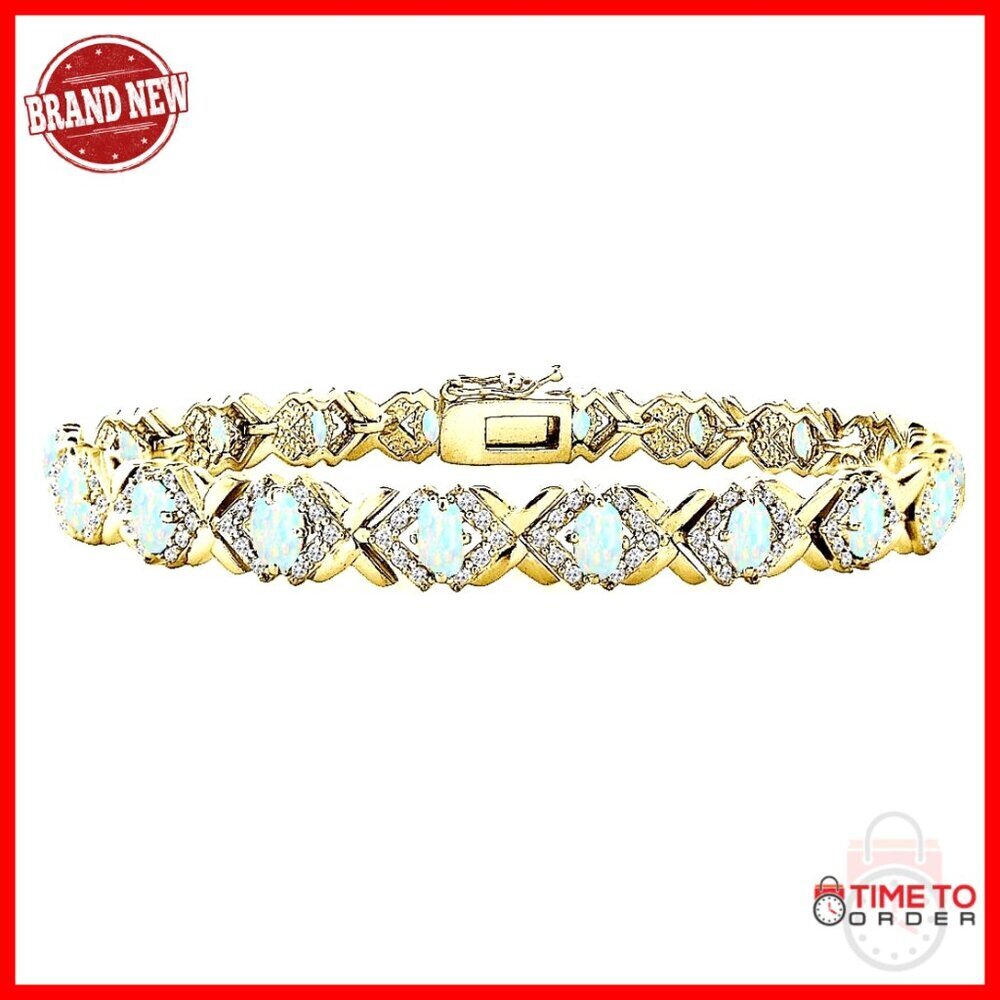 Sterling Silver Tennis Bracelet with Oval Stones and X Design